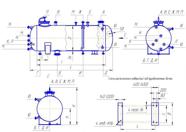 Аппараты емкостные цилиндрические горизонтальные для жидких сред