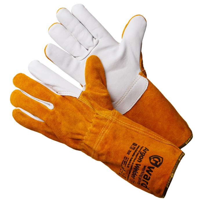 Краги спилковые “GWARD Argon Weider” коричн. ладонь из белой кожи, огнеуп. нить